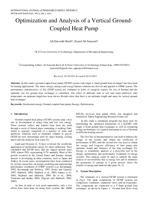 (PDF) Optimization and Analysis of a Vertical Ground-Coupled Heat Pump