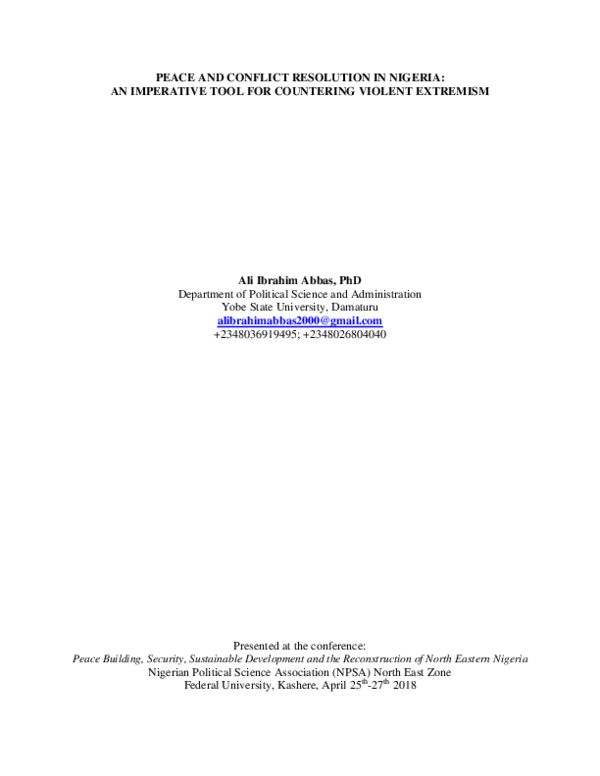 (PDF) PEACE AND CONFLICT RESOLUTION IN NIGERIA: AN IMPERATIVE TOOL FOR ...