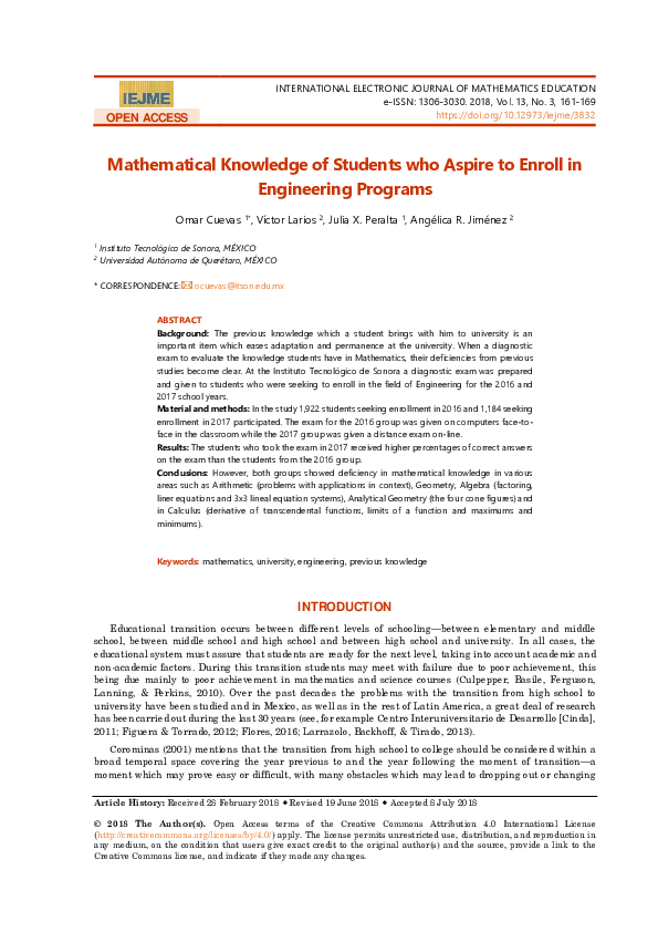 (PDF) Mathematical Knowledge of Students who Aspire to Enroll in ...
