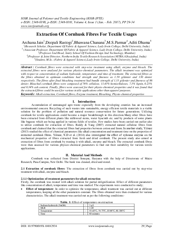 (PDF) Extraction Of Cornhusk Fibres For Textile Usages | Deepali ...