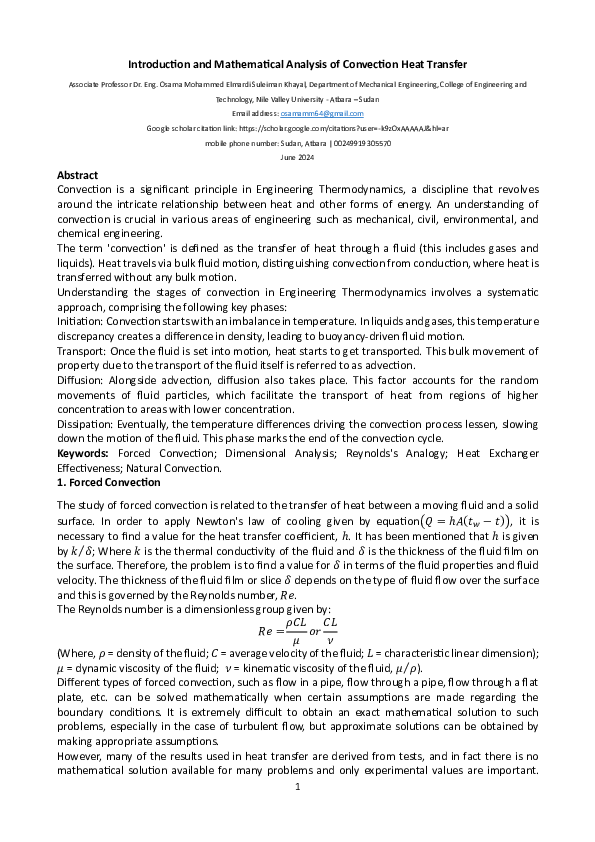 (PDF) Introduction and Mathematical Analysis of Convection Heat Transfer