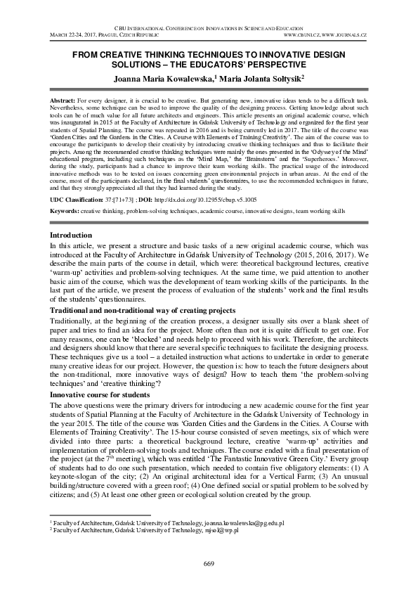 (PDF) From Creative Thinking Techniques to Innovative Design Solutions ...