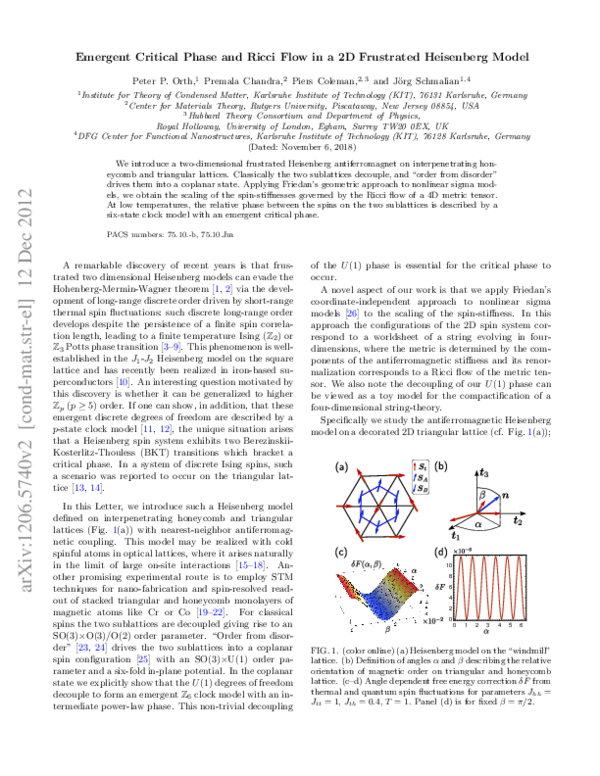 (PDF) Emergent Critical Phase and Ricci Flow in a 2D Frustrated ...