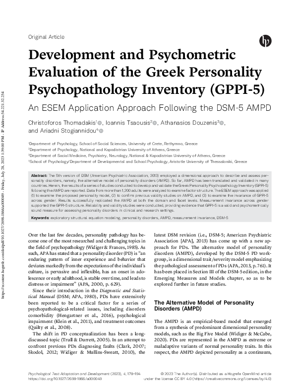 (PDF) Development and Psychometric Evaluation of the Greek Personality ...