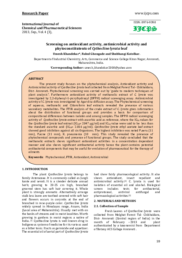 (PDF) Screening on antioxidant activity, antimicrobial activity and ...