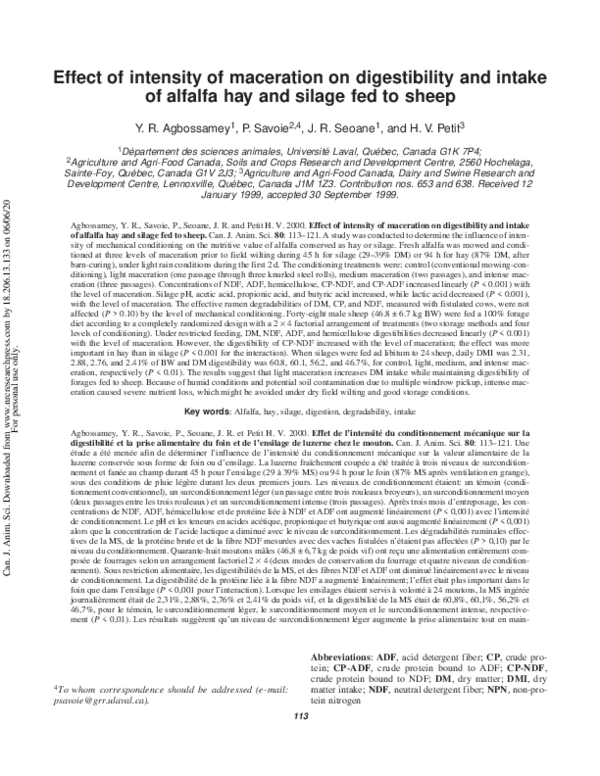 (PDF) Effect of intensity of maceration on digestibility and intake of ...