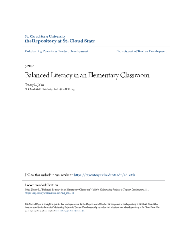 (PDF) Balanced Literacy in an Elementary Classroom