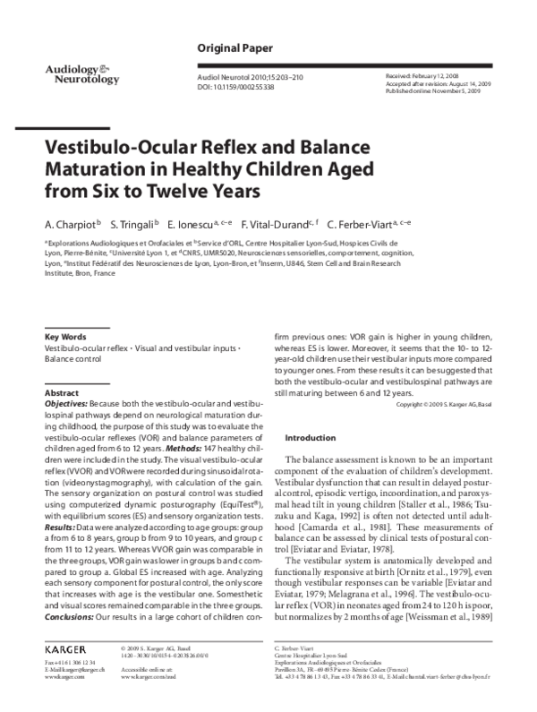 (PDF) Vestibulo-Ocular Reflex and Balance Maturation in Healthy ...