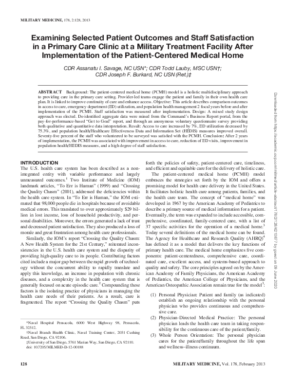 (PDF) Examining Selected Patient Outcomes and Staff Satisfaction in a ...