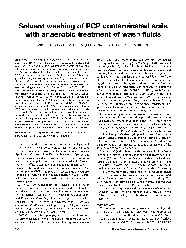 (PDF) Solvent washing of PCP contaminated soils with anaerobic ...