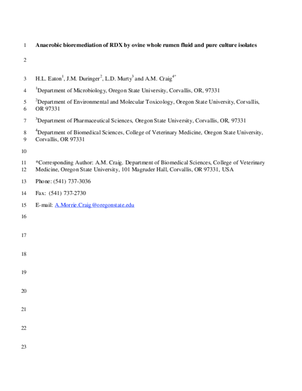(PDF) Anaerobic bioremediation of RDX by ovine whole rumen fluid and ...