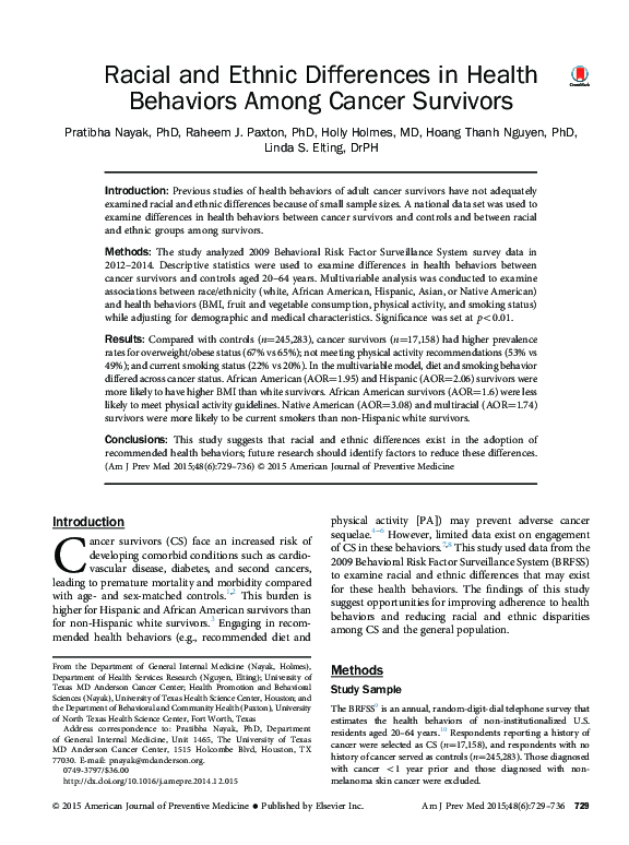 (PDF) Racial and Ethnic Differences in Health Behaviors Among Cancer ...