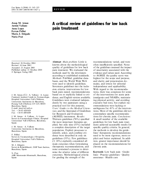 (PDF) A critical review of guidelines for low back pain treatment