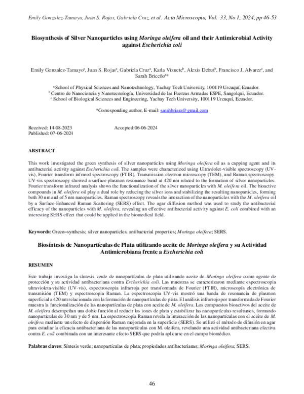 (PDF) Biosynthesis of Silver Nanoparticles using Moringa oleifera oil ...