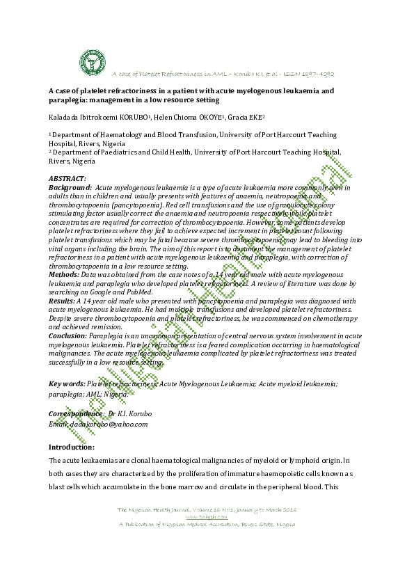 (PDF) A case of platelet refractoriness in a patient with acute ...