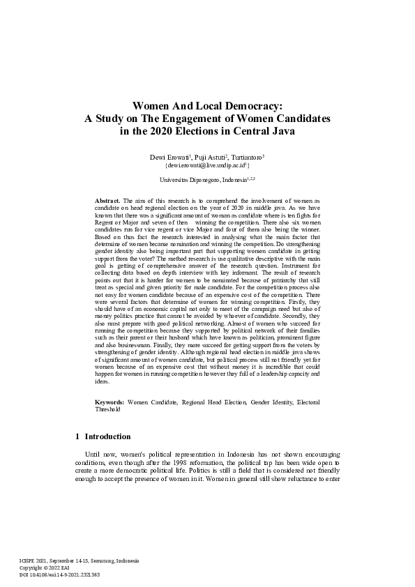 (PDF) Women And Local Democracy: A Study on The Engagement of Women ...
