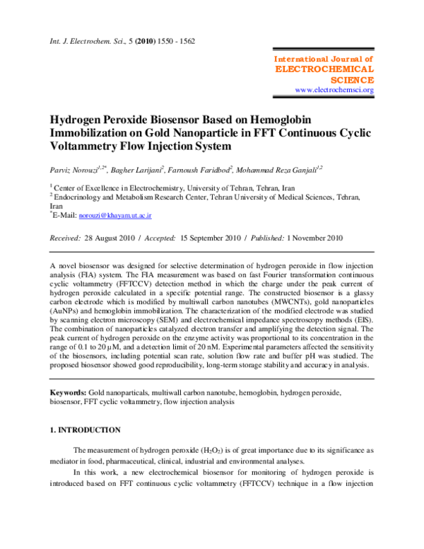 (PDF) Hydrogen Peroxide Biosensor Based on Hemoglobin Immobilization on ...