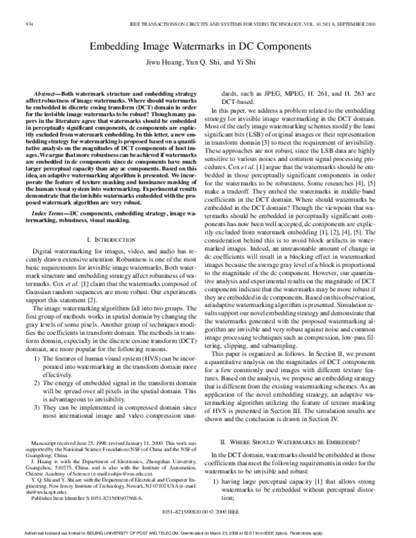 (PDF) Embedding image watermarks in dc components