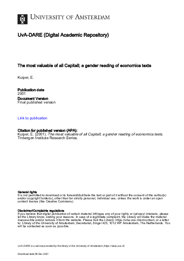 (PDF) The most valuable of all Capitall; a gender reading of economics ...