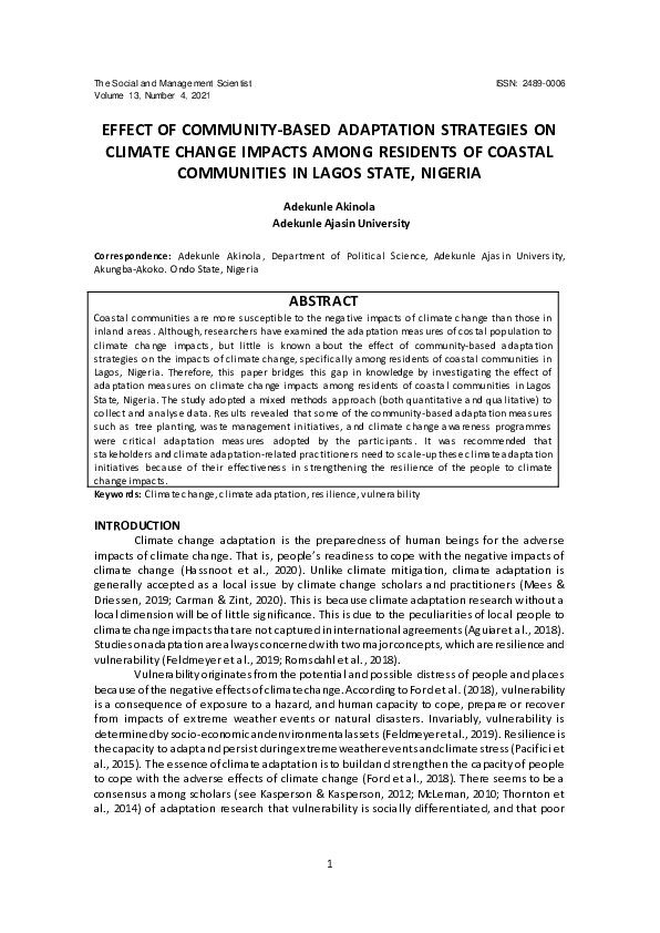 (PDF) EFFECT OF COMMUNITY-BASED ADAPTATION STRATEGIES ON CLIMATE CHANGE ...