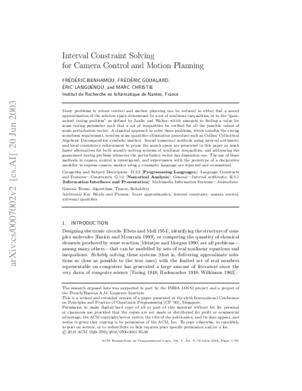 (PDF) Interval constraint solving for camera control and motion planning