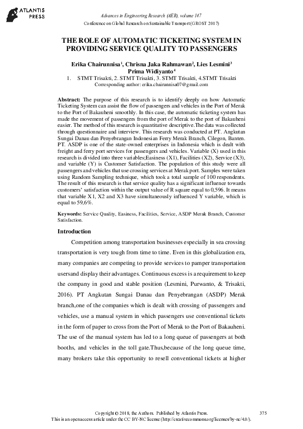 (PDF) The Role of Automatic Ticketing System in Providing Service ...