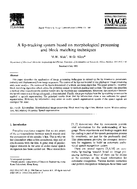 (PDF) A lip-tracking system based on morphological processing and block ...