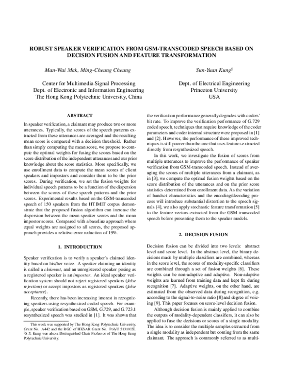 (PDF) Robust speaker verification from GSM-transcoded speech based on ...