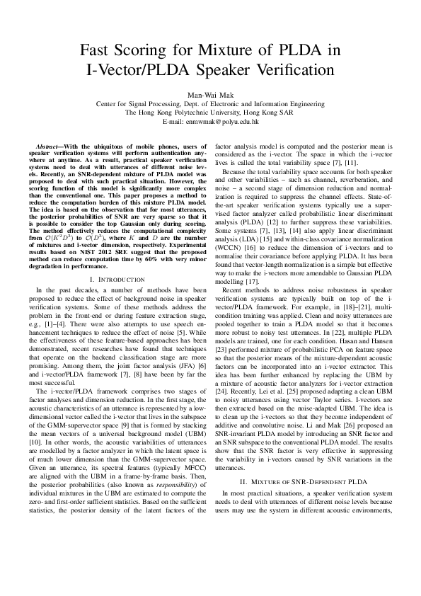 (PDF) Fast scoring for mixture of PLDA in i-vector/PLDA speaker ...