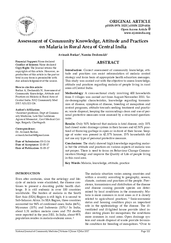 (PDF) Assessment of Community Knowledge, Attitude and Practices on ...
