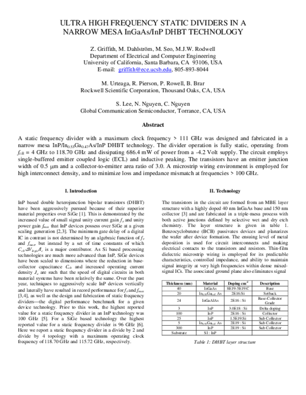 (PDF) Ultra high frequency static dividers in a narrow mesa InGaAs/InP ...