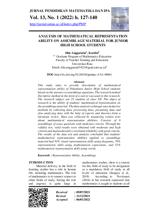 (PDF) Analysis of Mathematical Representation Ability on Assemblage ...