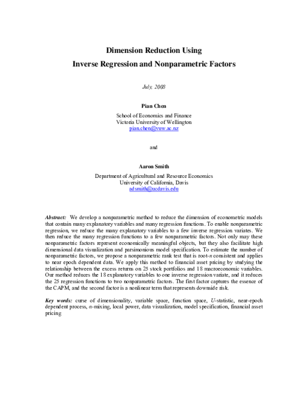 (PDF) Dimension Reduction Using Inverse Regression and Nonparametric ...