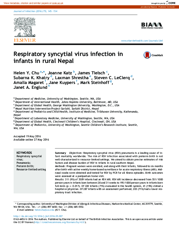 (PDF) Respiratory syncytial virus infection in infants in rural Nepal