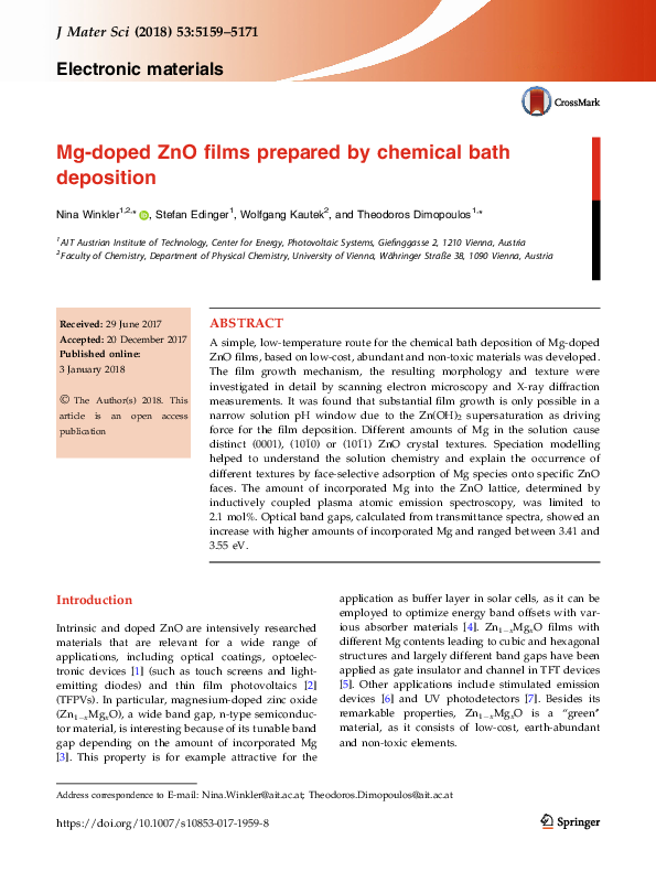(PDF) Mg-doped ZnO films prepared by chemical bath deposition