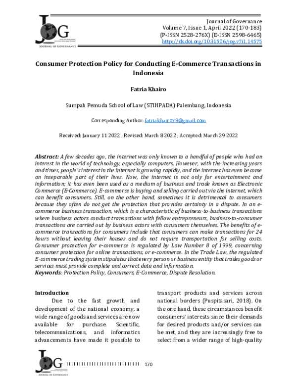 (PDF) Consumer Protection Policy for Conducting E-Commerce Transactions ...