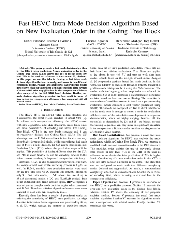 (PDF) Fast HEVC intra mode decision algorithm based on new evaluation ...