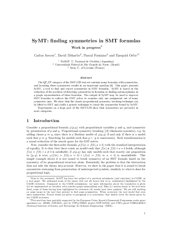 (PDF) SyMT: Finding Symmetries in SMT Formulas (work in progress)