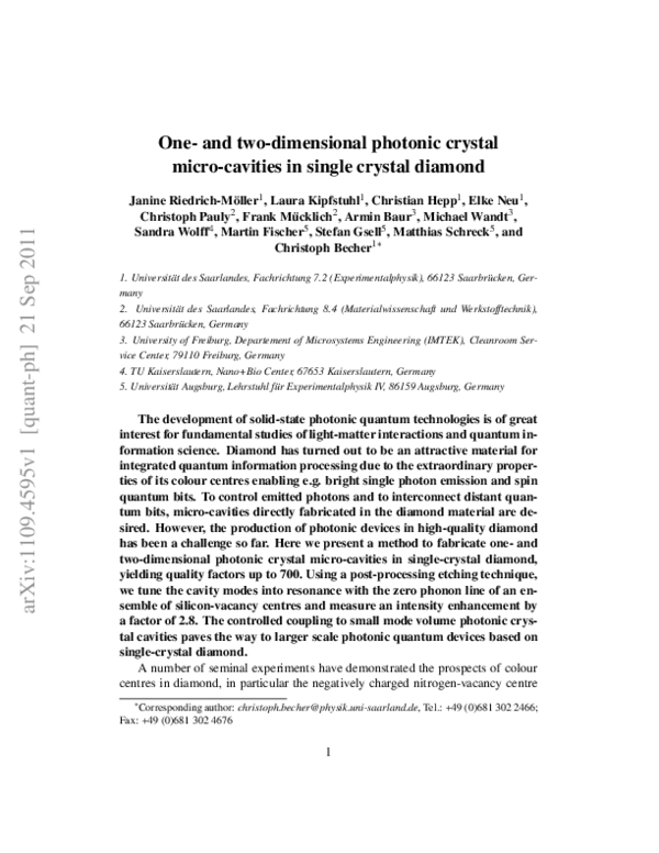 (PDF) One- and two-dimensional photonic crystal microcavities in single ...