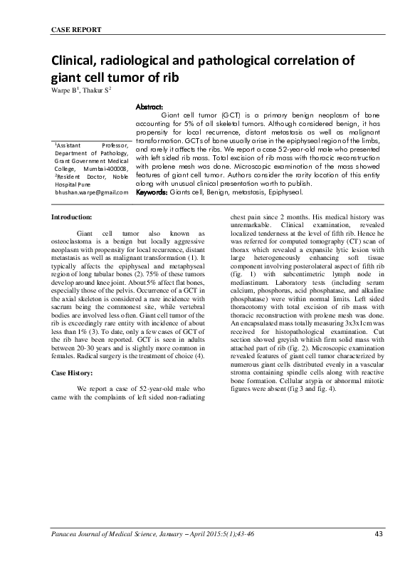 (PDF) Clinical, radiological and pathological correlation of giant cell ...