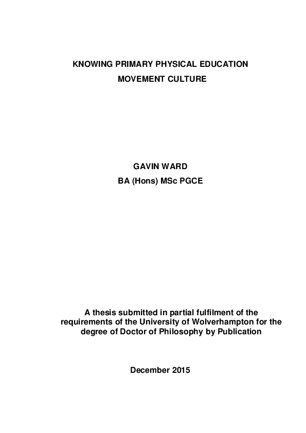 (PDF) Knowing Primary Physical Education Movement Culture