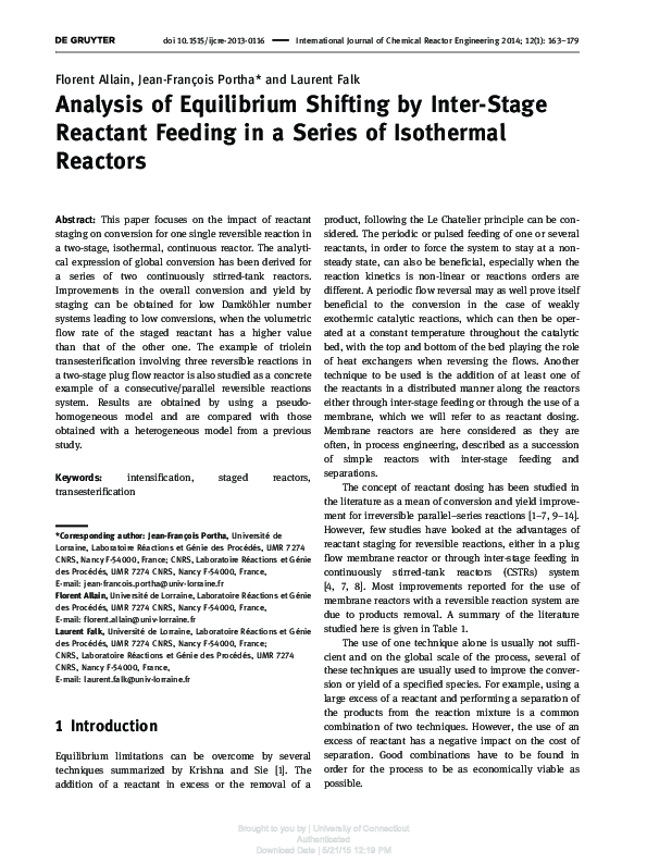 (PDF) Reactant Staging in Two-Stage Isothermal Reactors
