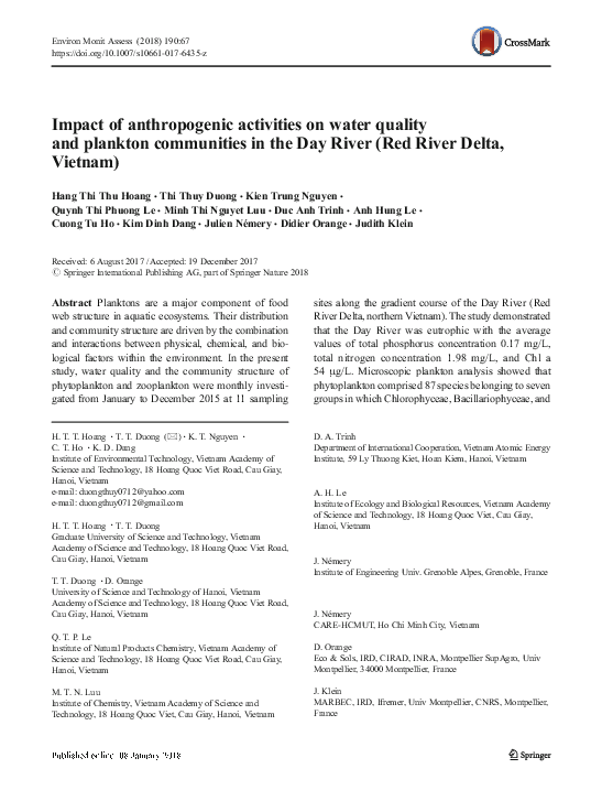 (PDF) Impact of anthropogenic activities on water quality parameters of ...