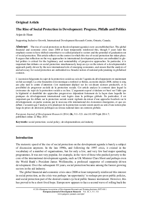 (PDF) The Rise of Social Protection in Development: Progress, Pitfalls ...