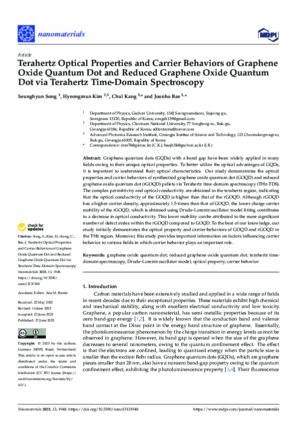 (PDF) Terahertz Optical Properties and Carrier Behaviors of Graphene ...