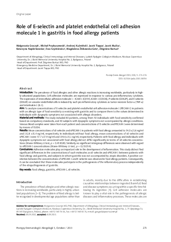 (PDF) Role of E-selectin and platelet endothelial cell adhesion ...