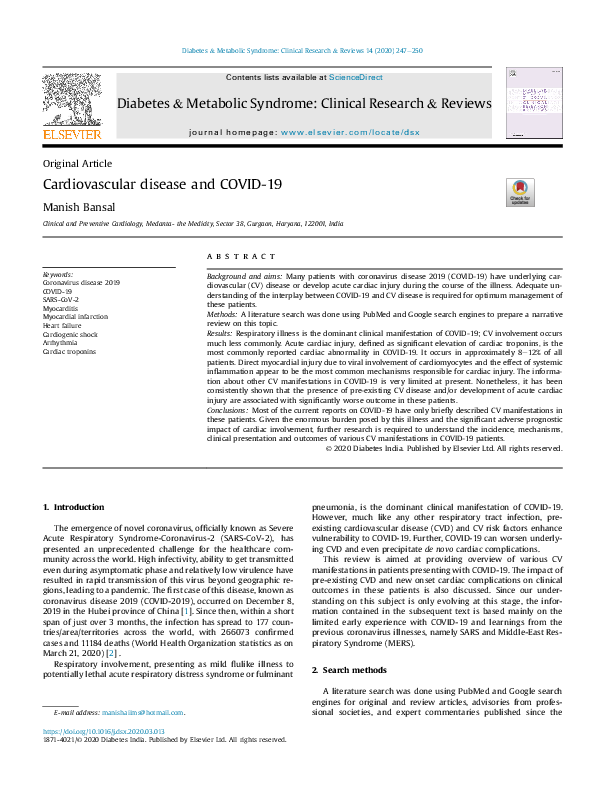 (PDF) Cardiovascular Disease and COVID-19