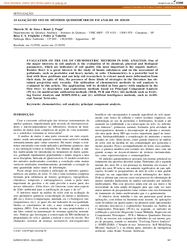 (PDF) Evaluation of the use of chemometric methods in soil analysis
