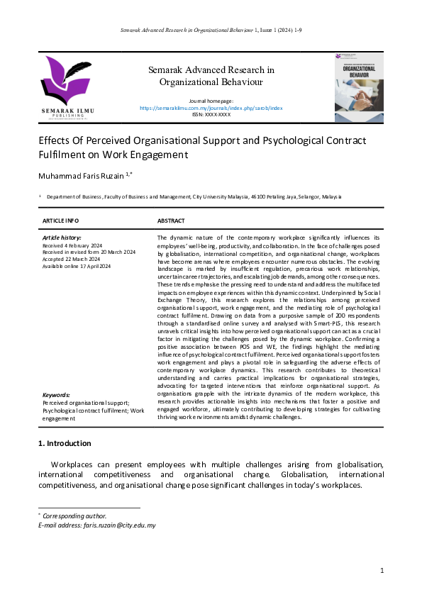 (PDF) Effects of Perceived Organisational Support and Psychological ...