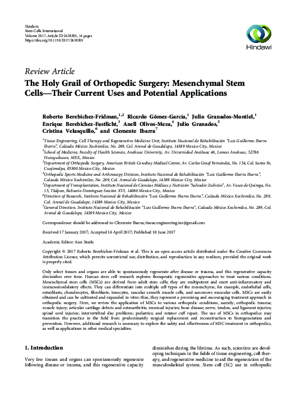 (PDF) The Holy Grail of Orthopedic Surgery: Mesenchymal Stem Cells ...
